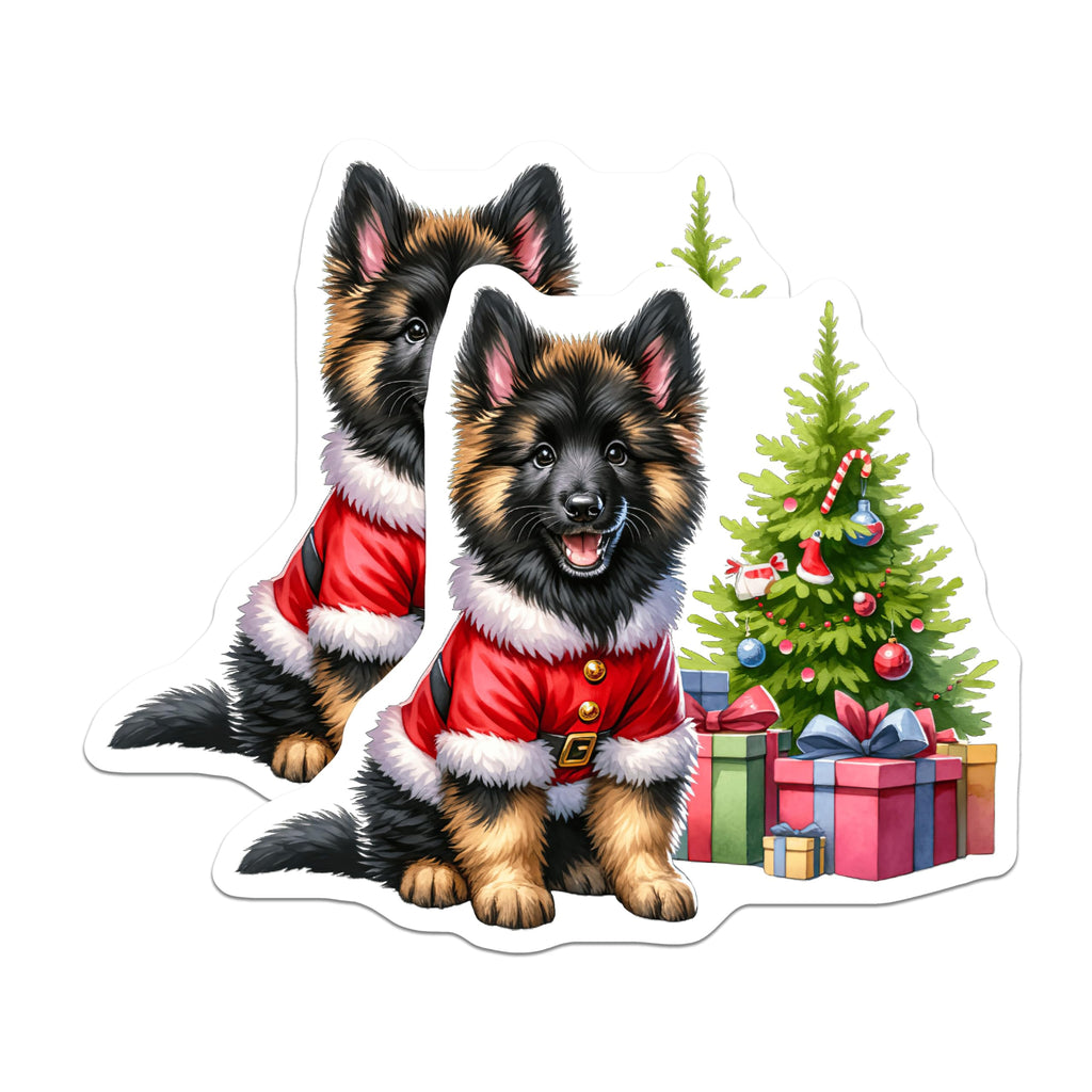 (2 Pack) Christmas German Shepherd Magnets - Santa Puppy Magnets - Holiday Dog Decor for Fridge - 5 Inches On Longest Side - Thick Durable Magnet - Made in USA - MAG28694
