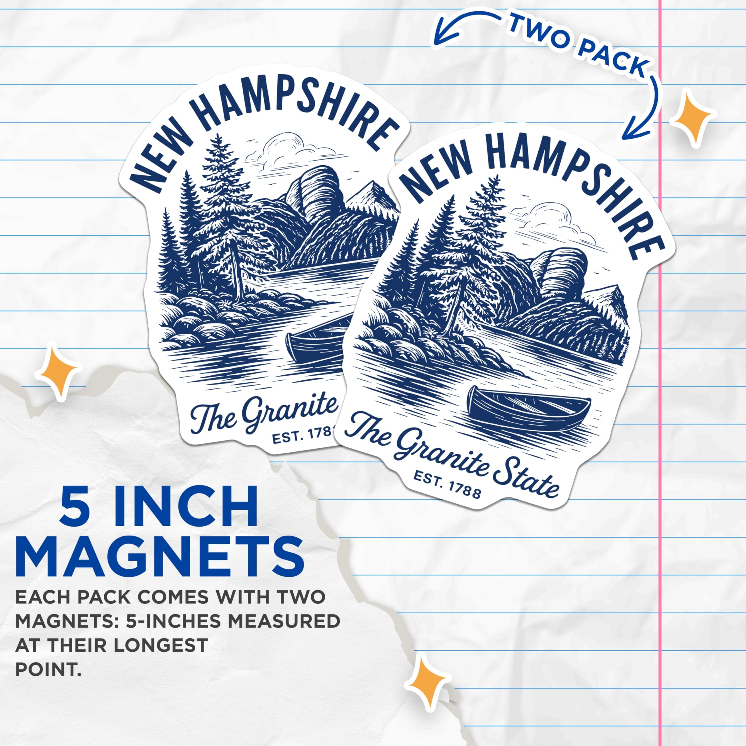 (2 Pack) New Hampshire Magnets - Granite State Landscape - Lake Mountain Cabin Decor - NH Home Souvenir - 5 Inches On Longest Side - Thick Durable Magnet - Made in USA - MAG21170