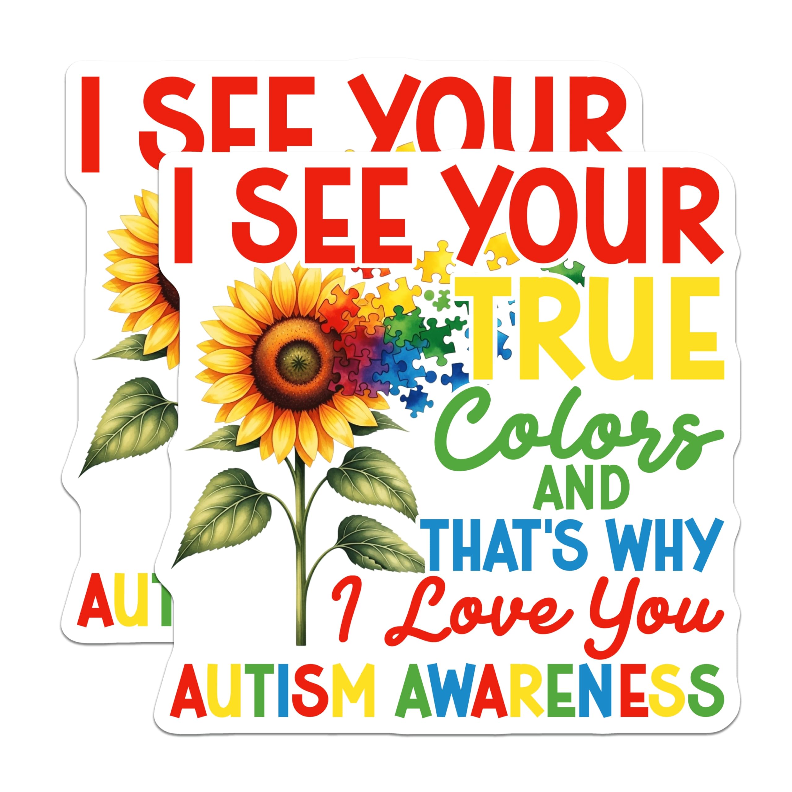 (2 Pack) Autism Awareness Magnets - Sunflower Puzzle Piece Design - Neurodiversity Acceptance Love - 5 Inches On Longest Side - Thick Durable Magnet - Made in USA - MAG22012