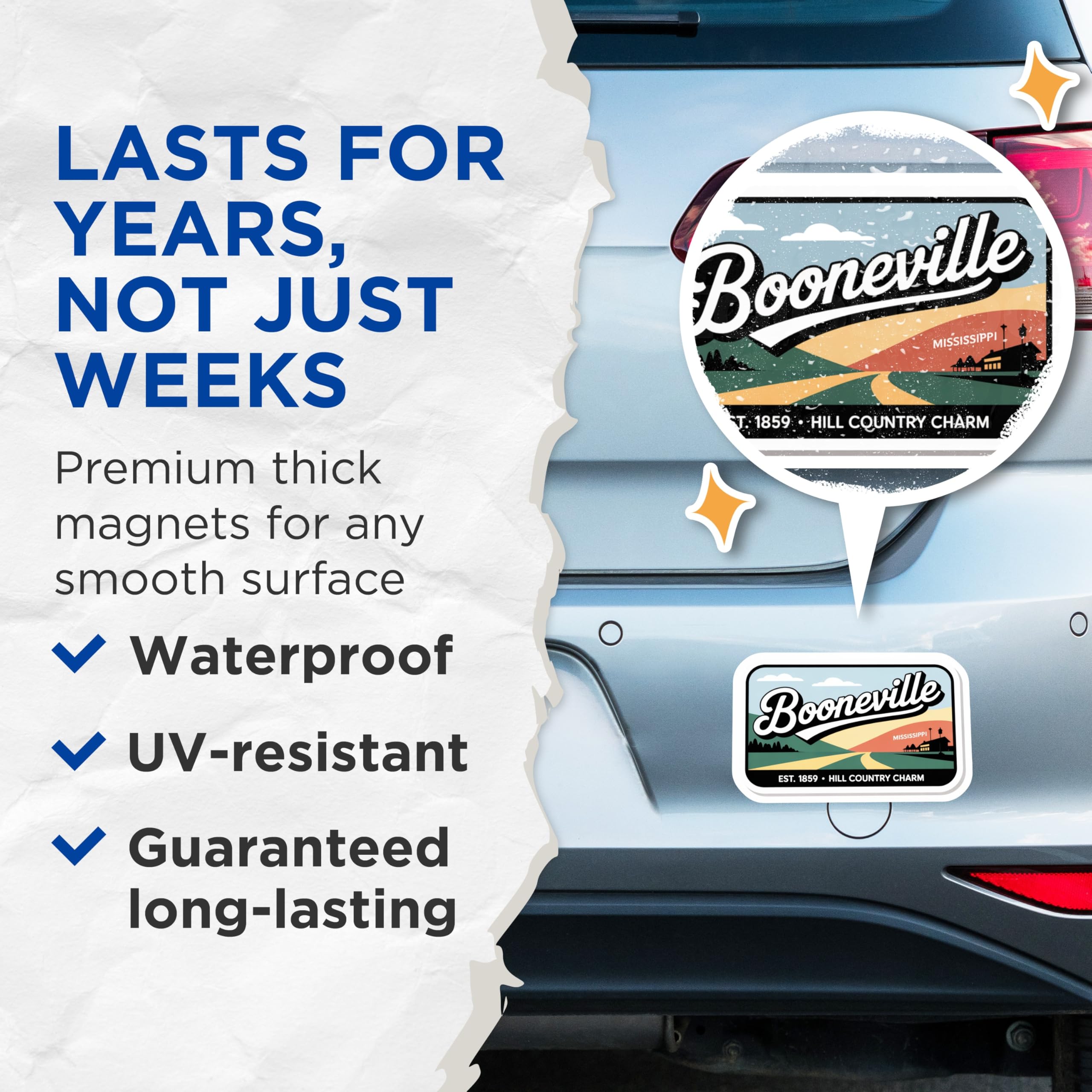 (2 Pack) Booneville Mississippi Magnets - Hill Country Charm - Travel Souvenir Decoration - 5" On Longest Side - Premium Magnet - for Cars, Refrigerators, Toolboxes, Lockers - Made in USA - MAG17822