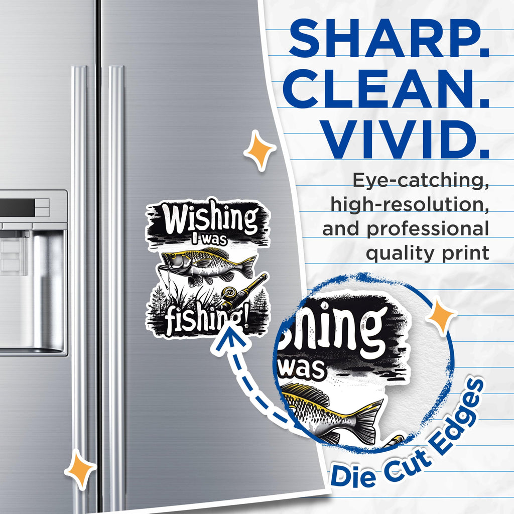(2 Pack) Wishing I was Fishing Magnets - Angler's Dream Magnets - Fishing Enthusiast Magnets- 5" On Longest Side - for Fridges, Toolboxes, Cars - Made in USA - MAG2629