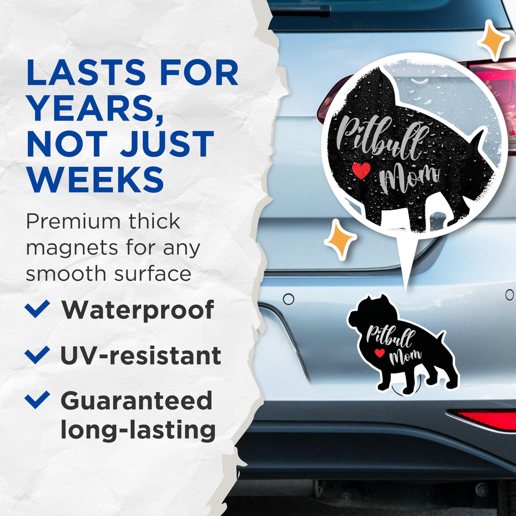(2 Packs) Pitbull Mom Magnets - Pitbull Mom Dog Breed Magnets - 5 Inches On Longest Side - Premium Magnet - for Fridges, Toolboxes, Cars - Made in USA - MAG2510