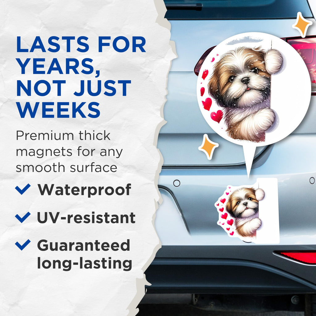 (2 Pack) Shih Tzu Magnets - Cute Dog Art - Puppy Fridge Decor - 5" On Longest Side - Premium Magnet - for Cars, Refrigerators, Toolboxes, Lockers - Made in USA - MAG14178