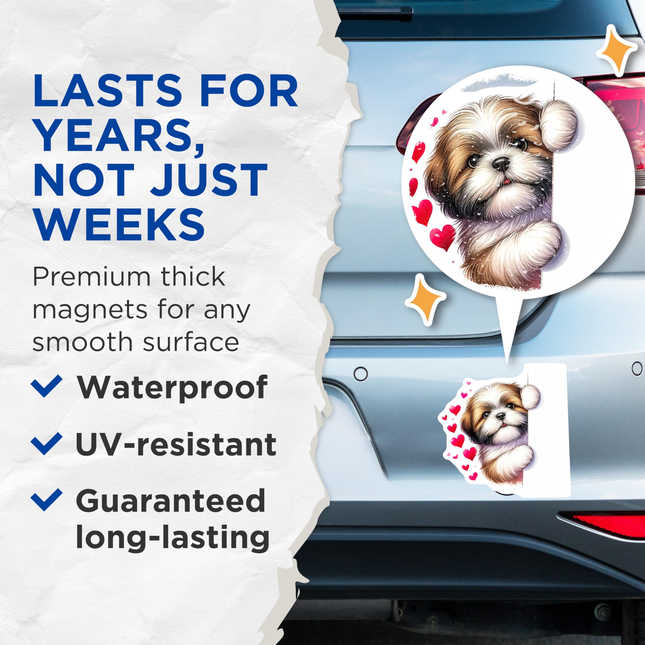 (2 Pack) Shih Tzu Magnets - Cute Dog Art - Puppy Fridge Decor - 5" On Longest Side - Premium Magnet - for Cars, Refrigerators, Toolboxes, Lockers - Made in USA - MAG14178