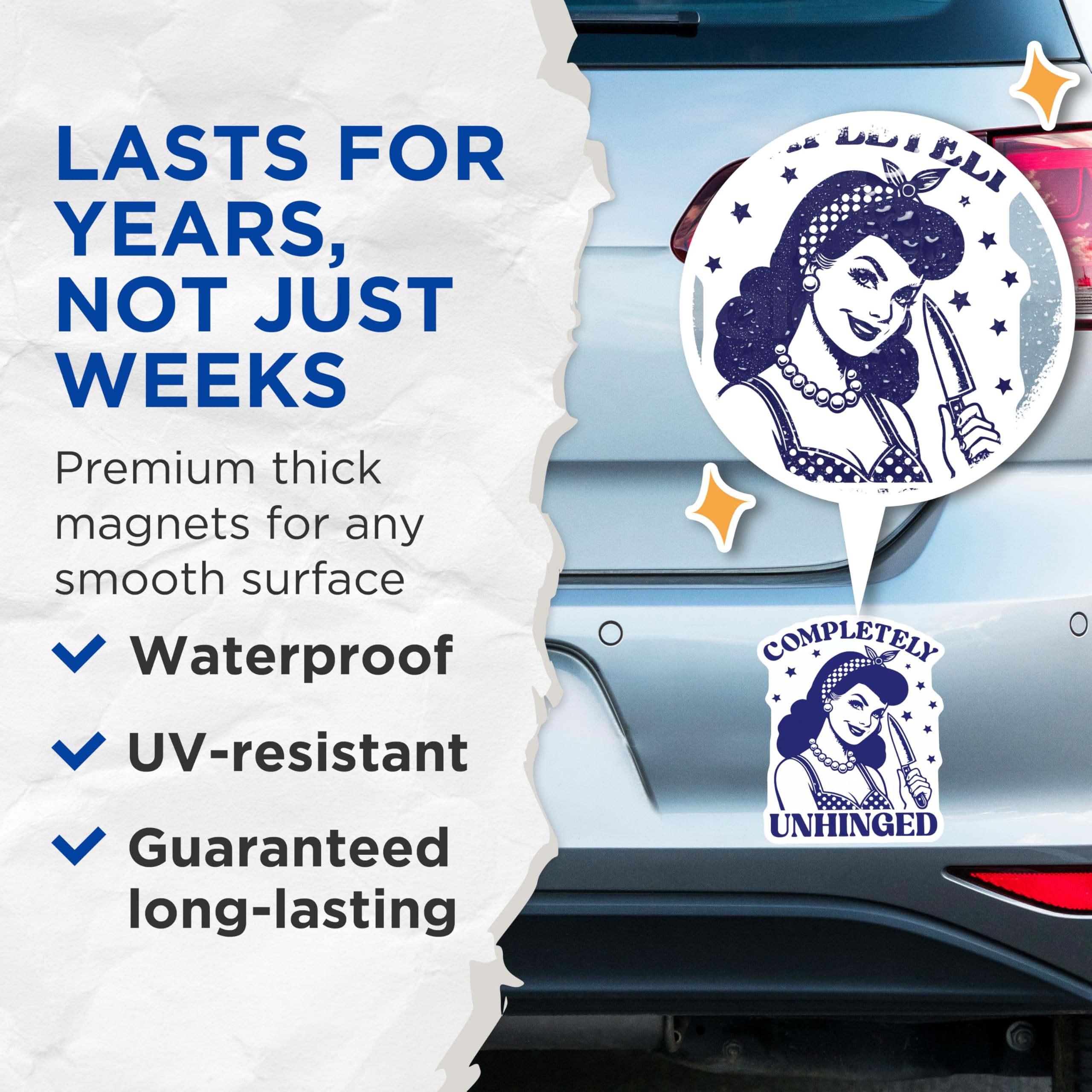 (2 Pack) Unhinged Woman Magnets - Retro Humor - Sarcastic Fridge Decorations - 5" On Longest Side - Premium Magnet - for Cars, Refrigerators, Toolboxes, Lockers - Made in USA - MAG14058