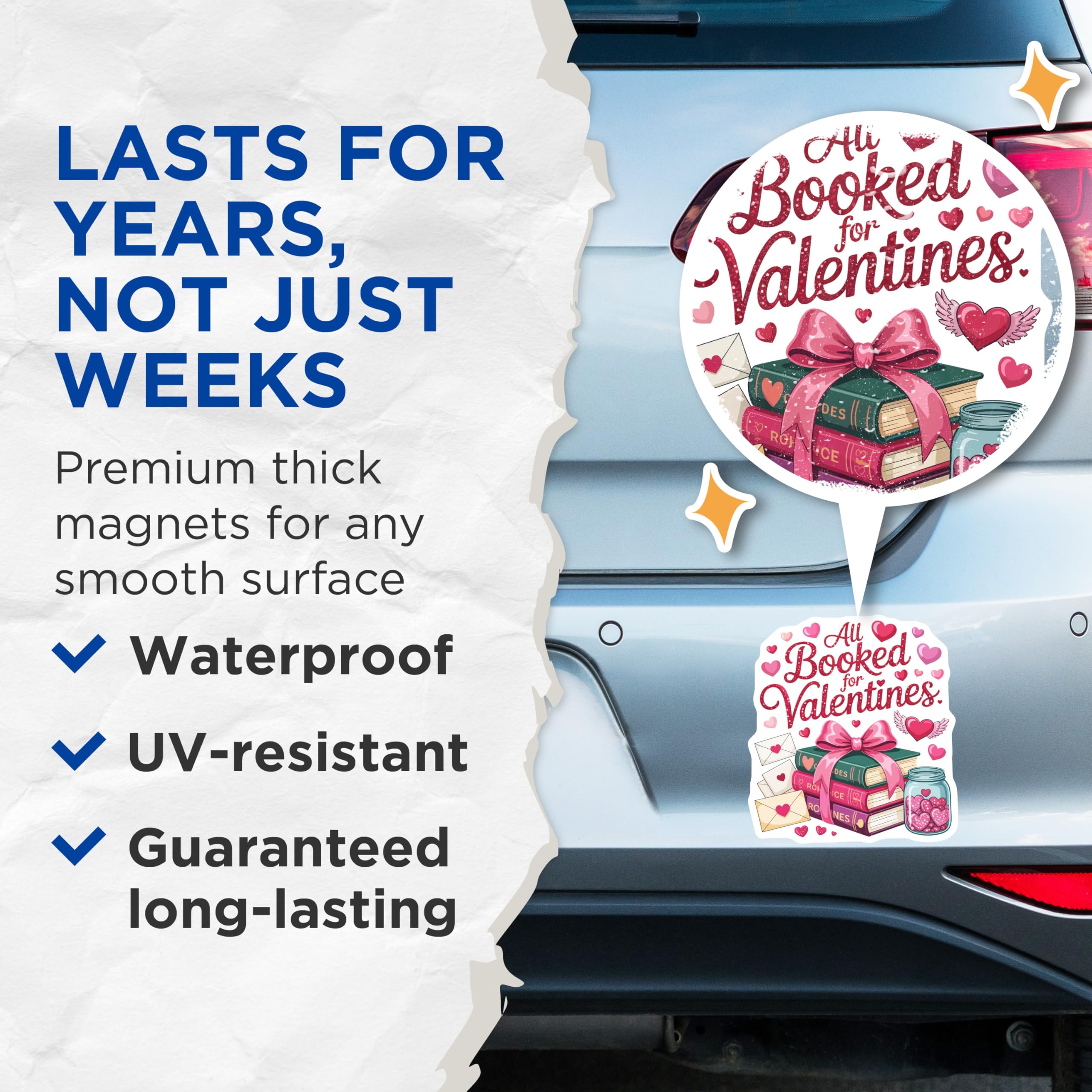 (2 Pack) Valentines Day Book Lovers Magnets - All Booked for Romance Decor - Sweet Heart Reading Enthusiast Art - 5 Inches On Longest Side - Thick Durable Magnet - Made in USA - MAG21835