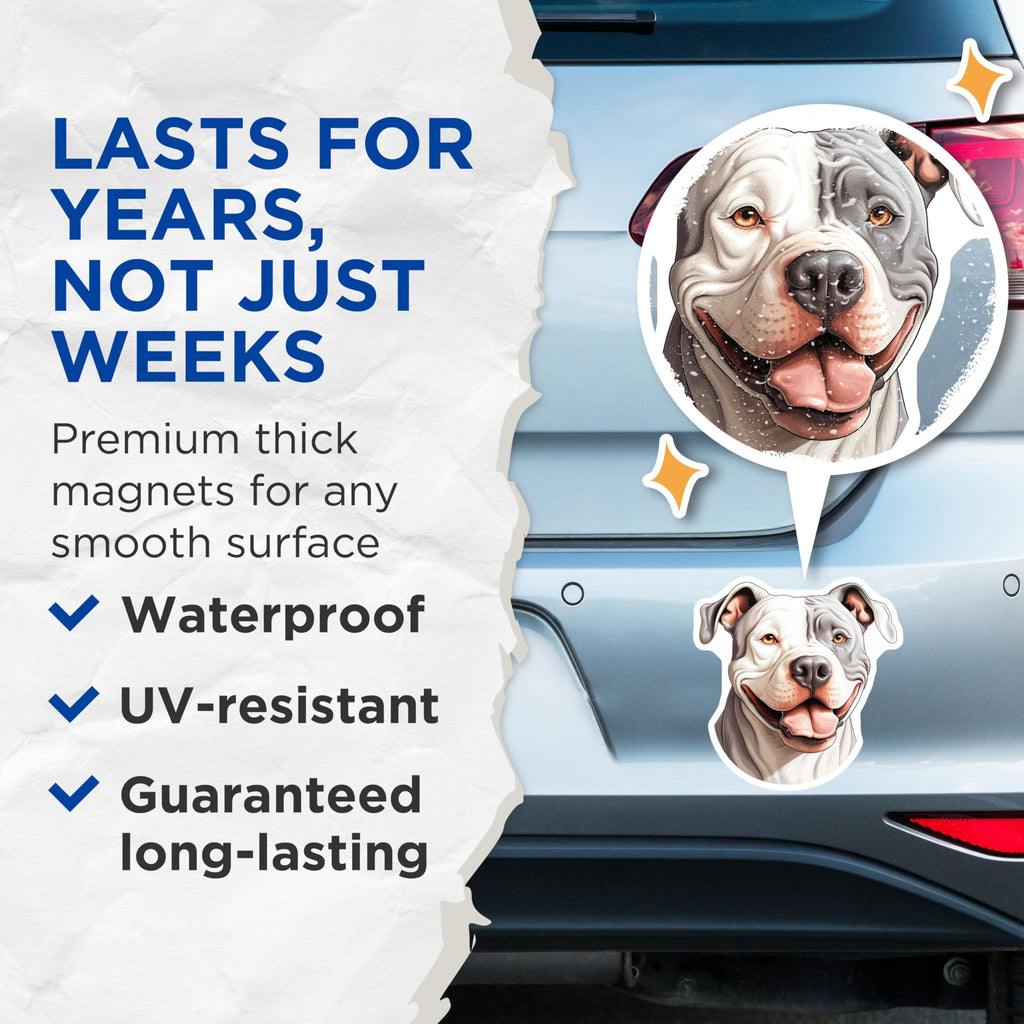 (2 Pack) Pitbull Dog Magnets - Smiling American Pitbull Terrier Decor - Pet Owner Kitchen Fridge Locker Animal Art Accessory - 5 Inches On Longest Side - Thick Durable Magnet - Made in USA - MAG23372