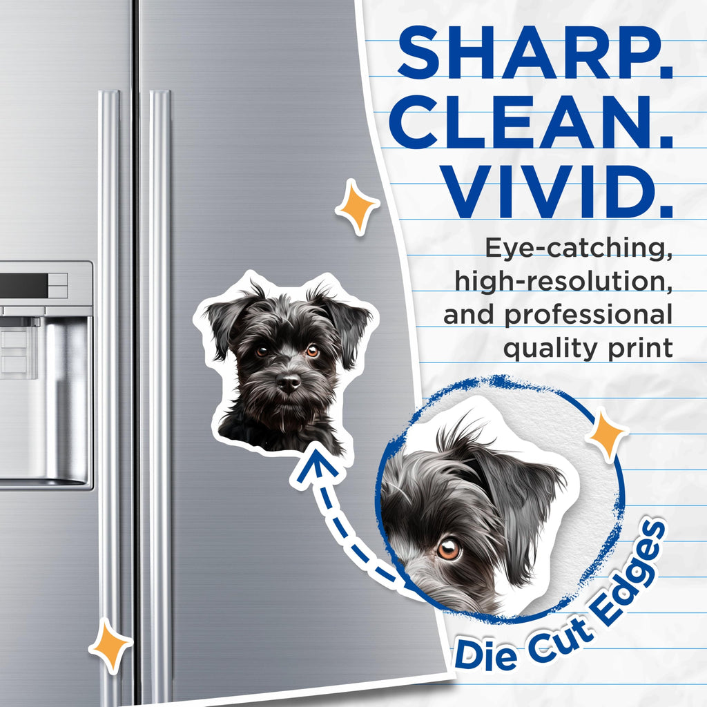 (2 Pack) Black Shaggy Dog Magnets - Cute Schnauzer Puppy Art - Pet Lover Kitchen Decor - Refrigerator Animal Accent - 5 Inches On Longest Side - Thick Durable Magnet - Made in USA - MAG24705