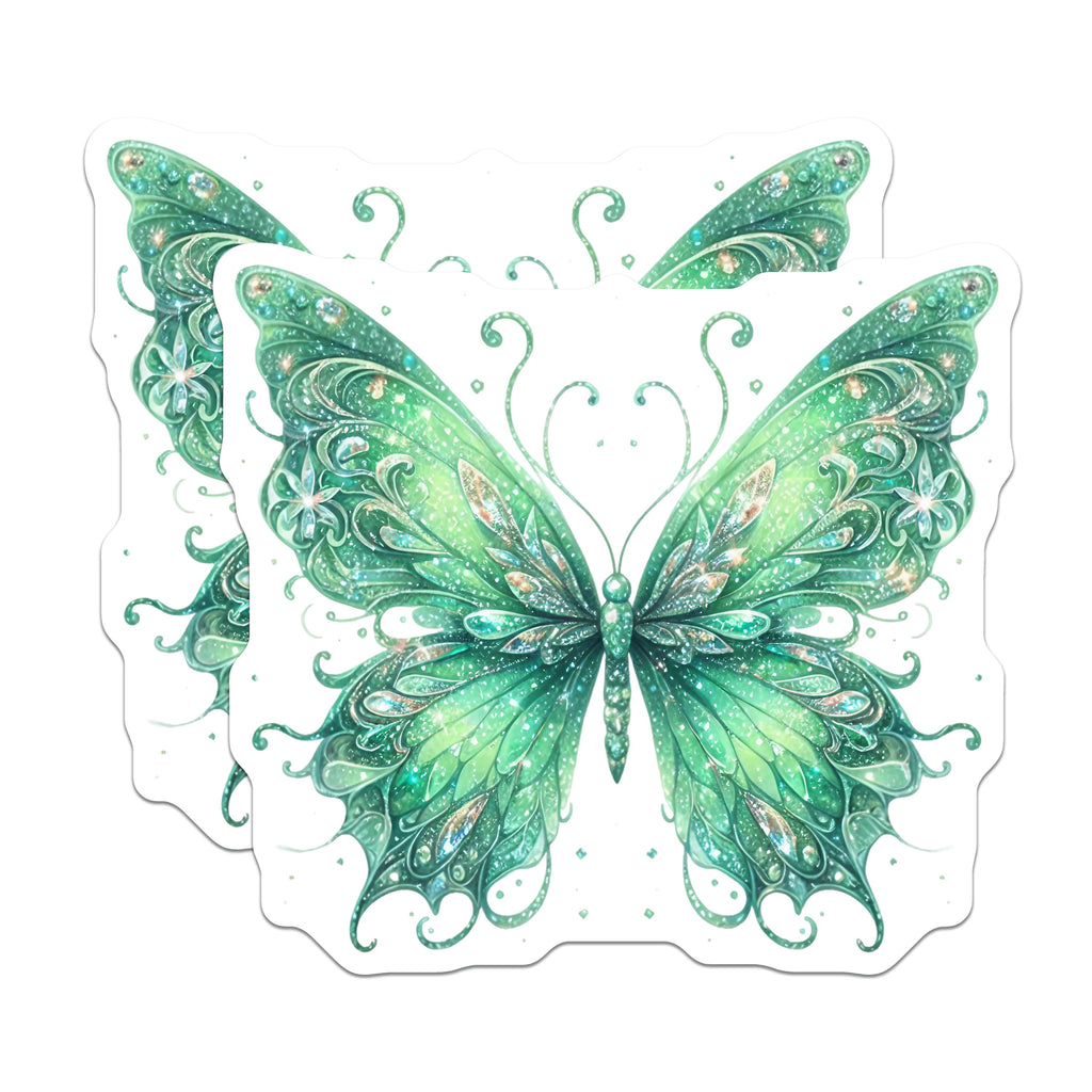(2 Pack) Green Butterfly Magnets - Sparkly Fairycore Decor - Refrigerator Locker Office Accent - 5 Inches On Longest Side - Thick Durable Magnet - Made in USA - MAG39640