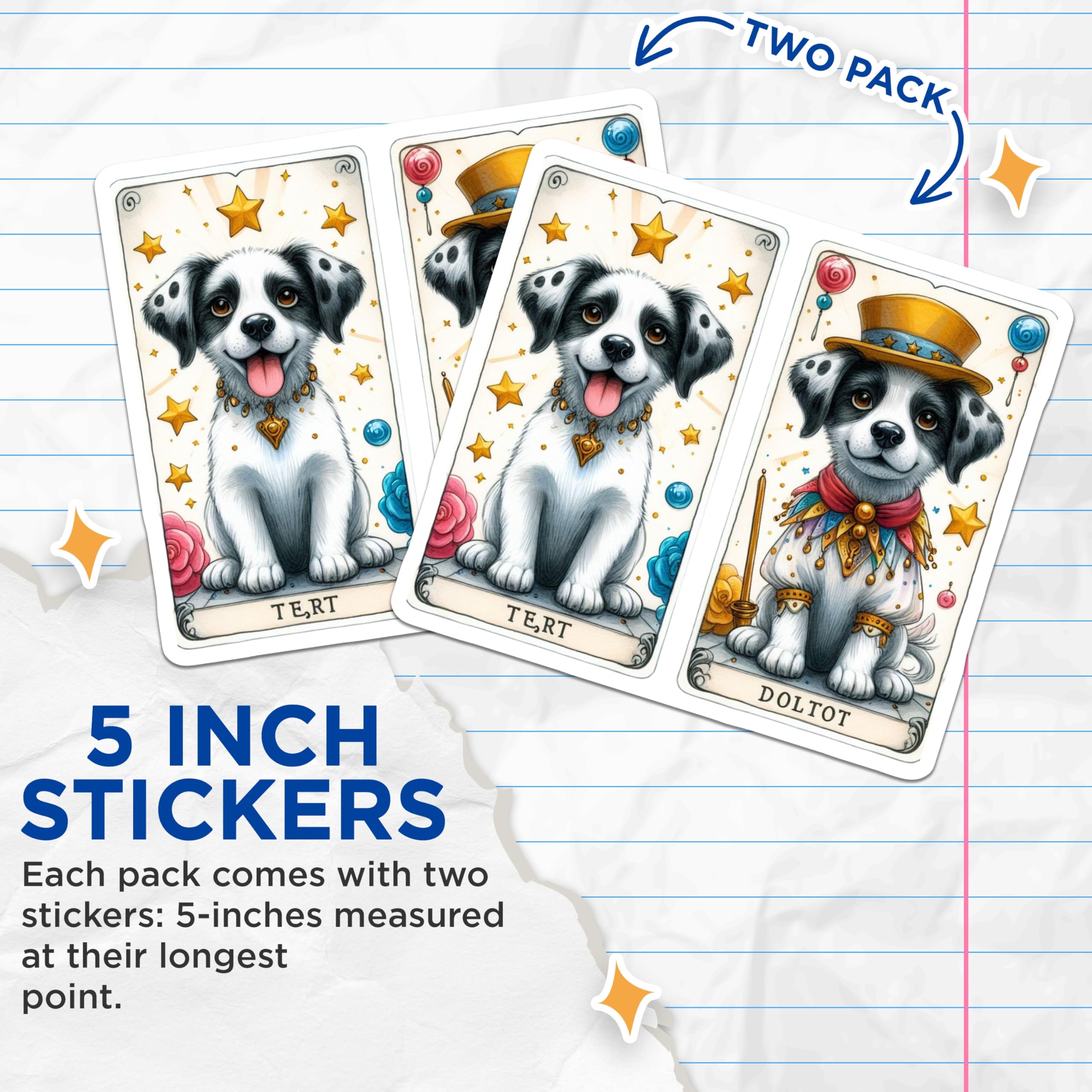 (2 Pack) Cute Puppy Stickers - Whimsical Dog Decals - Fantasy Animal Art Sticker - 5" On Longest Side - Sticks to Smooth Flat Surfaces - Made in USA - BMCS20744