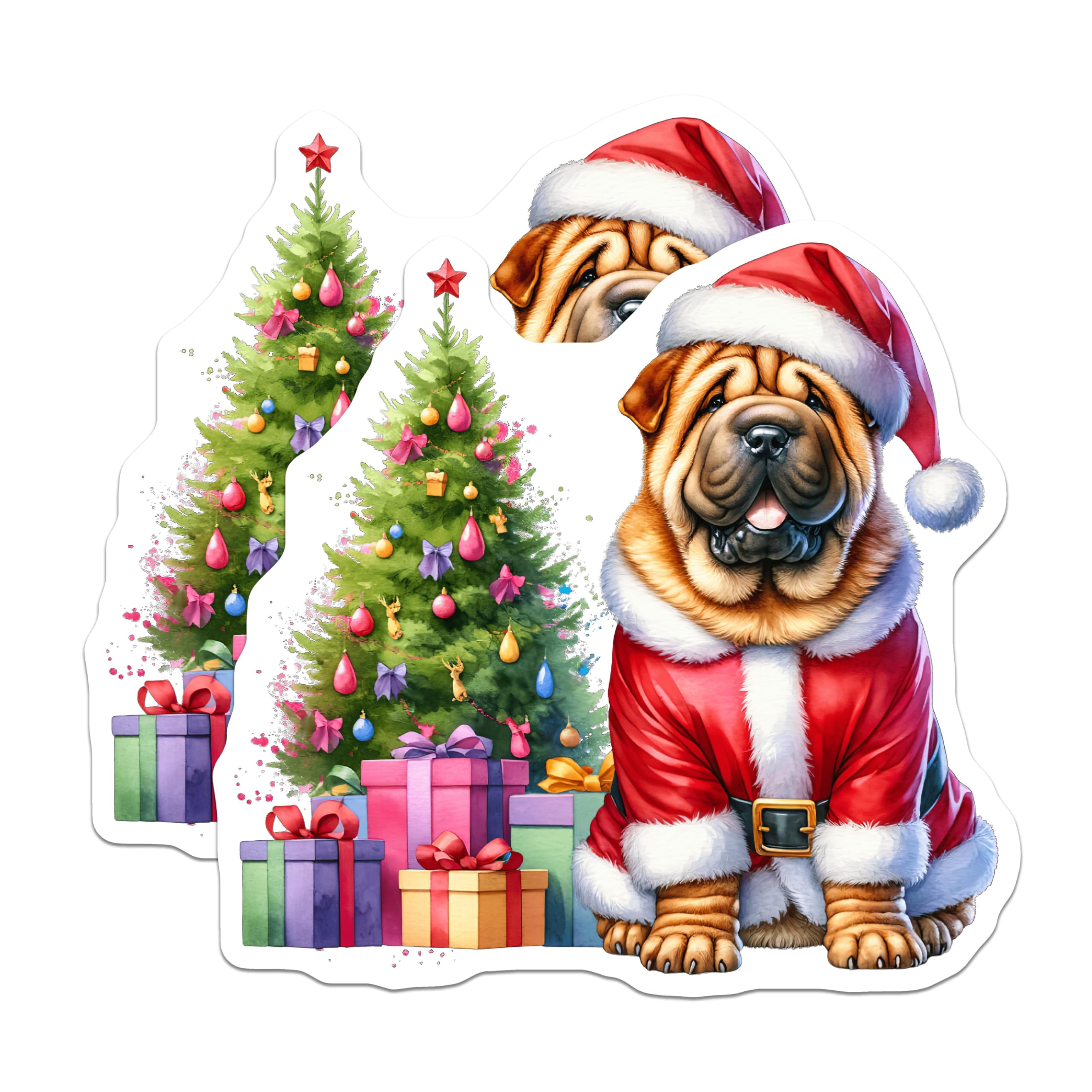 (2 Pack) Santa Shar Pei Magnets - Christmas Dog Decor - Holiday Pet Lover Art - 5 Inches On Longest Side - Thick Durable Magnet - Made in USA - MAG27096