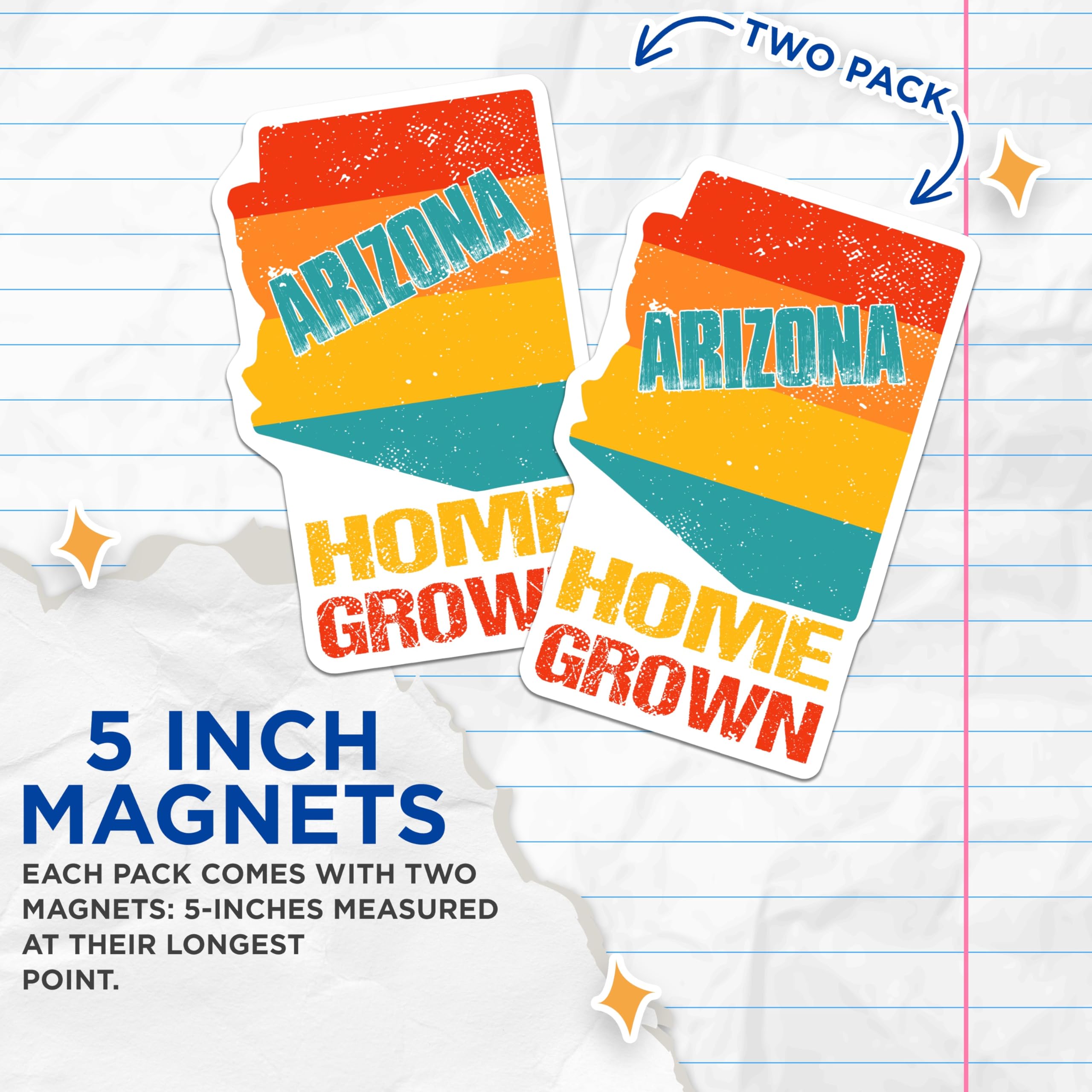 (2 Pack) Arizona Magnets - Home Grown State Pride - AZ Souvenir Decor - 5" On Longest Side - Premium Magnet - for Cars, Refrigerators, Toolboxes, Lockers - Made in USA - MAG17303