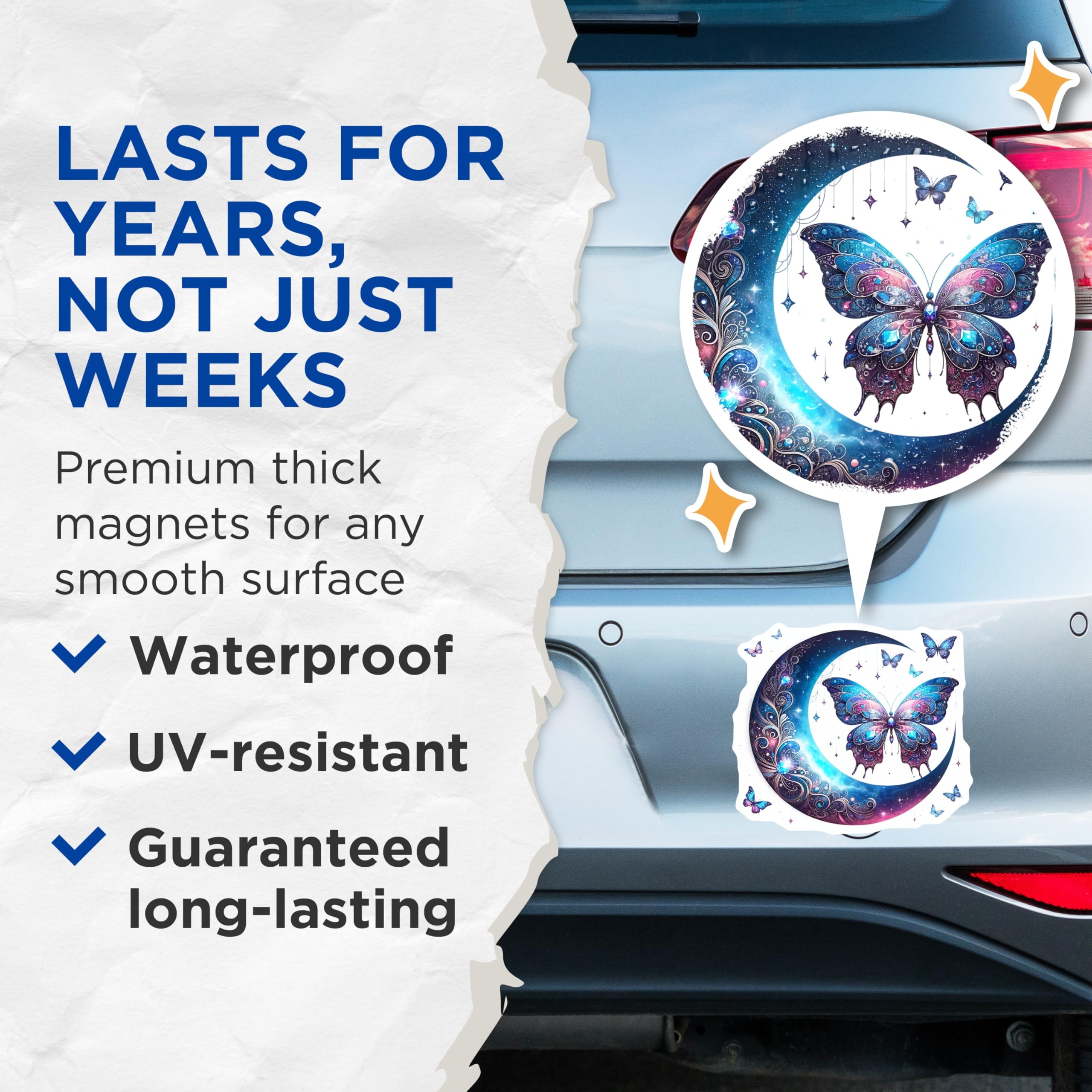 (2 Pack) Butterfly Moon Magnets - Celestial Home Decor - Whimsical Fridge Magnets - 5" On Longest Side - Premium Magnet - for Cars, Refrigerators, Toolboxes, Lockers - Made in USA - MAG16102