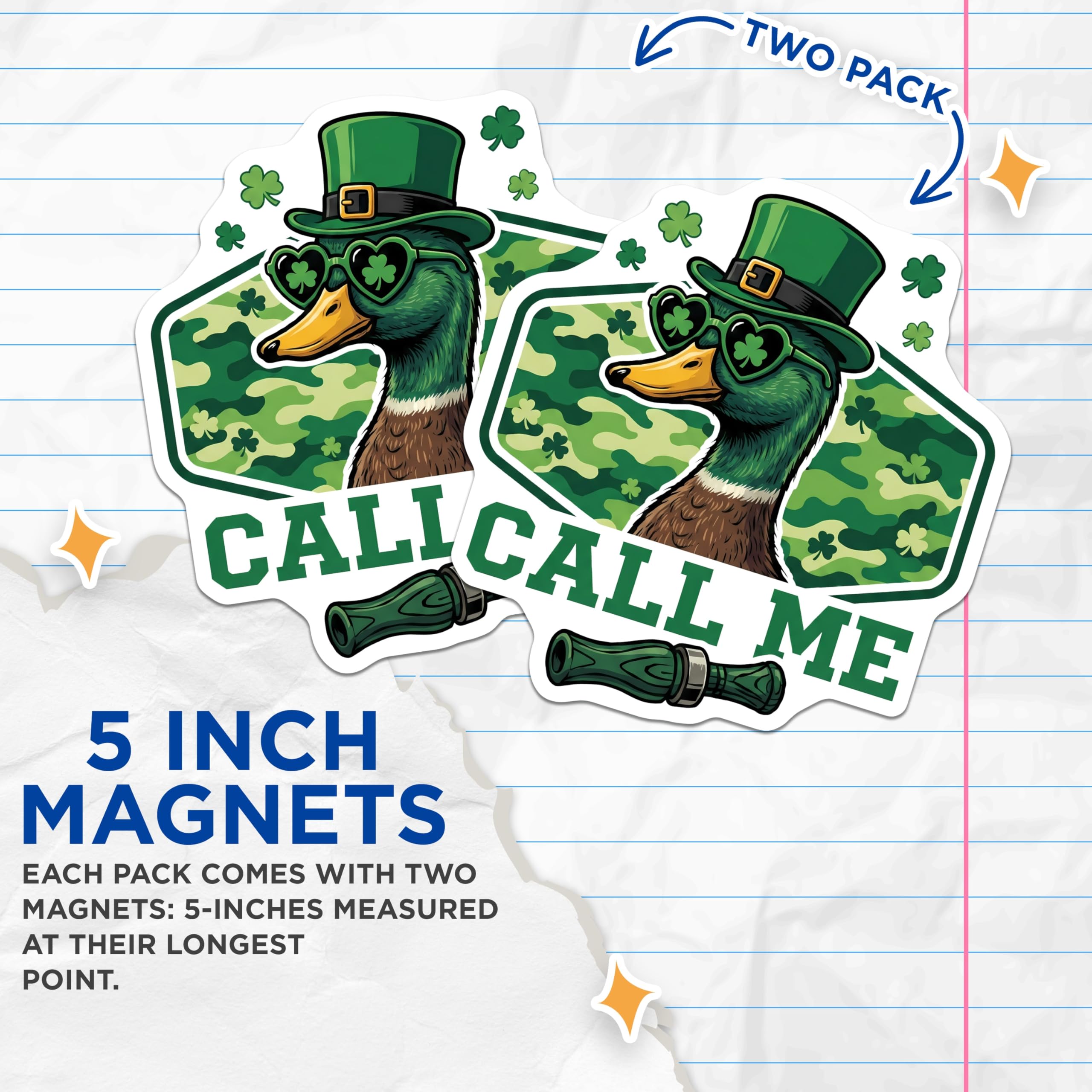 (2 Pack) St Patricks Duck Magnets - Irish Lucky Clover - Novelty Refrigerator Decor - 5" On Longest Side - Premium Magnet - for Cars, Refrigerators, Toolboxes, Lockers - Made in USA - MAG15124
