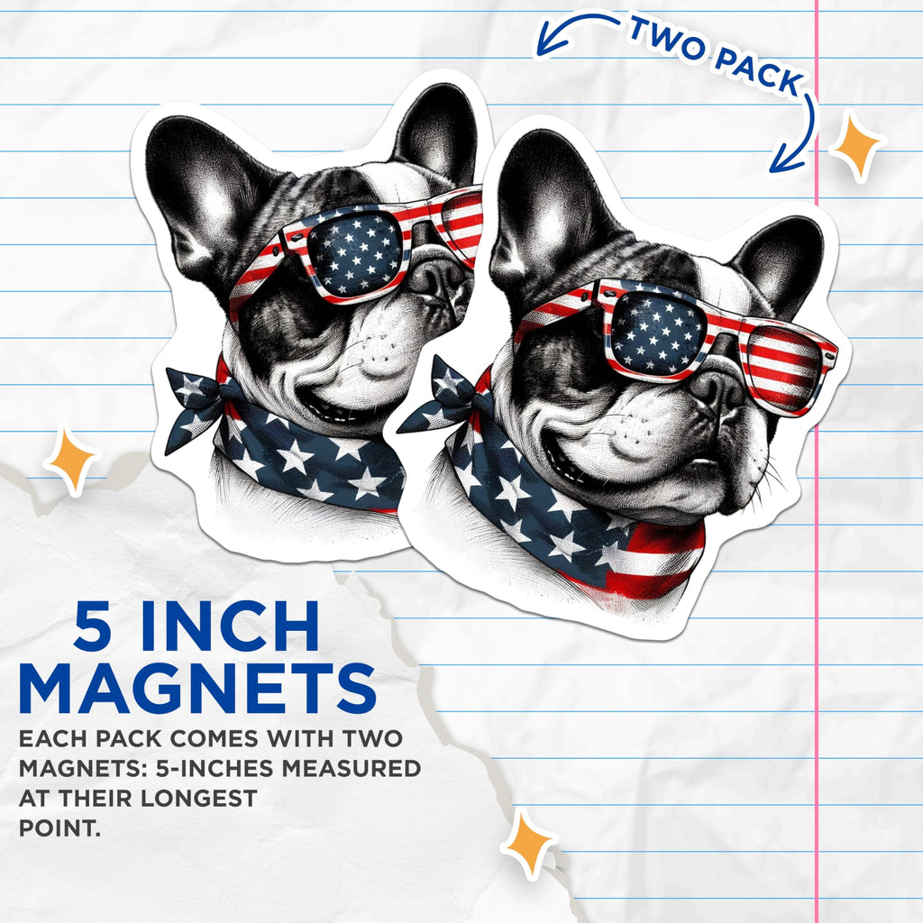(2 Pack) Patriotic Bulldog Magnets - USA Flag Accessories - American Decor - 5" On Longest Side - Premium Magnet - for Cars, Refrigerators, Toolboxes, Lockers - Made in USA - MAG14861