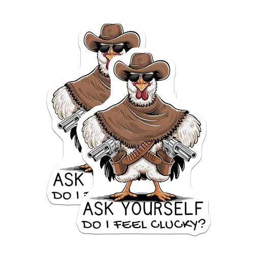 (2 Pack) Funny Chicken Stickers - Western Theme - Humor Stickers for Laptops - 5" On Longest Side - Sticks to Smooth Flat Surfaces - Made in USA - BMCS5711