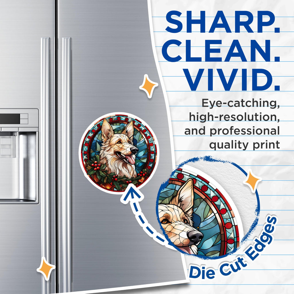 (2 Pack) Stained Glass German Shepherd Magnets - Christmas Dog Lover Decor - Festive Refrigerator Magnets for Pet Parents - 5 Inches On Longest Side - Thick Durable Magnet - Made in USA - MAG28172