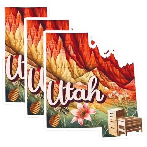 (3 Pack) Utah Decals - State Pride Stickers - Beehive State - 3 Inches On Longest Side - Easy Peel & Apply - Made in USA - 3MCS0172