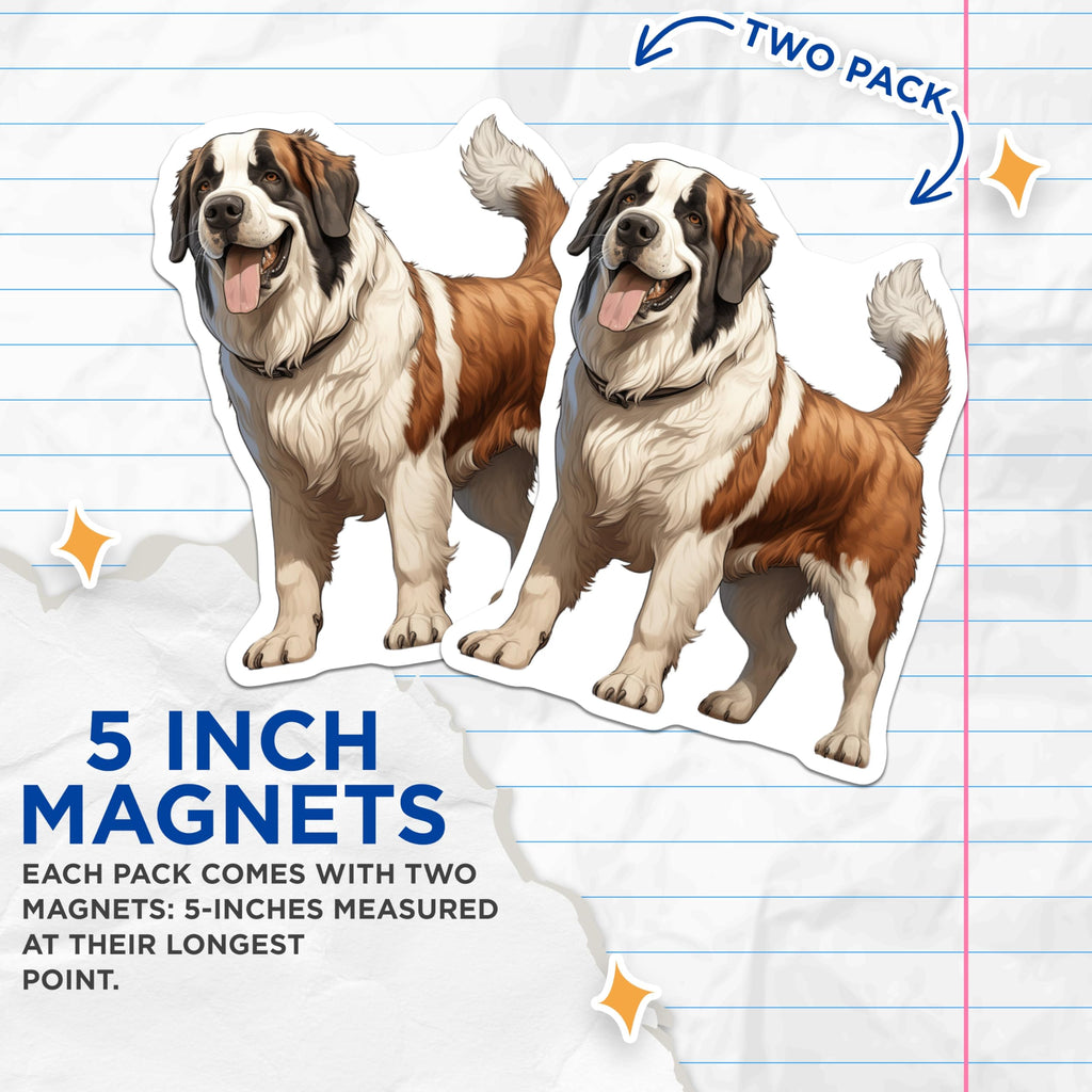 (2 Pack) Saint Bernard Magnets - Dog Breed Refrigerator Decor - Pet Lover Home Accent - 5 Inches On Longest Side - Thick Durable Magnet - Made in USA - MAG25594