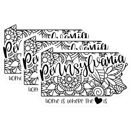 (3 Pack) Pennsylvania Decals - Home State Decals - Floral State Decal - 3 Inches On Longest Side - Easy Peel & Apply - Made in USA - 3MCS7851