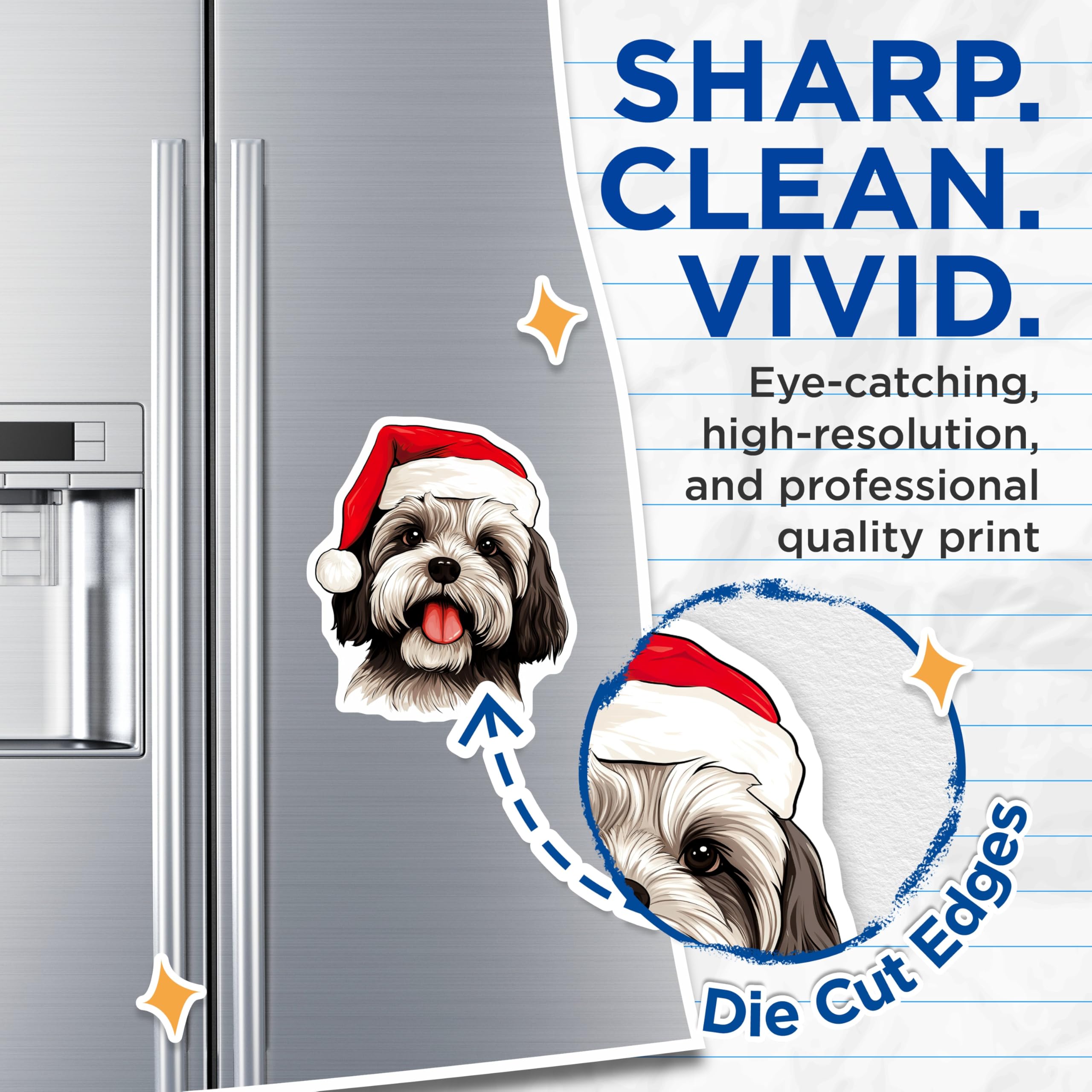 (2 Pack) Santa Hat Dog Magnets - Cute Christmas Puppy Pet Lover Decor - Holiday Refrigerator Magnet - 5 Inches On Longest Side - Thick Durable Magnet - Made in USA - MAG27627