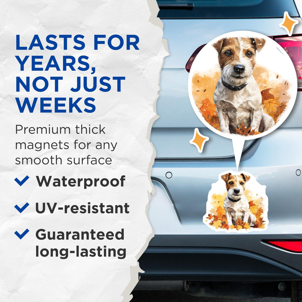 (2 Pack) Jack Russell Dog Magnets - Cute Terrier Fall Decor - Autumn Animal Lover Art Fridge - 5 Inches On Longest Side - Thick Durable Magnet - Made in USA - MAG29908