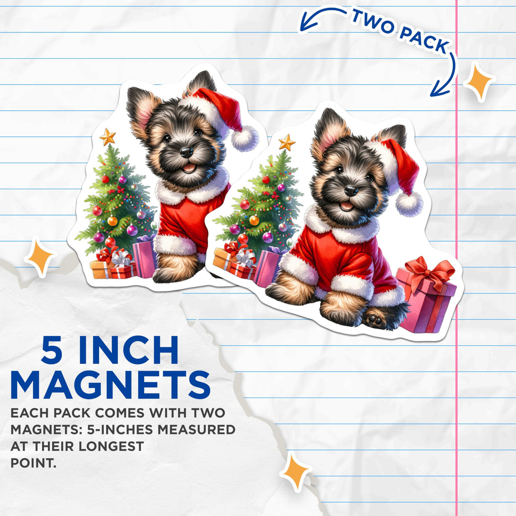 (2 Pack) Christmas Puppy Magnets - Adorable Santa Dog Holiday Decor - Festive Yorkie Refrigerator Accessory for Dog Owners - 5 Inches On Longest Side - Thick Durable Magnet - Made in USA - MAG27964
