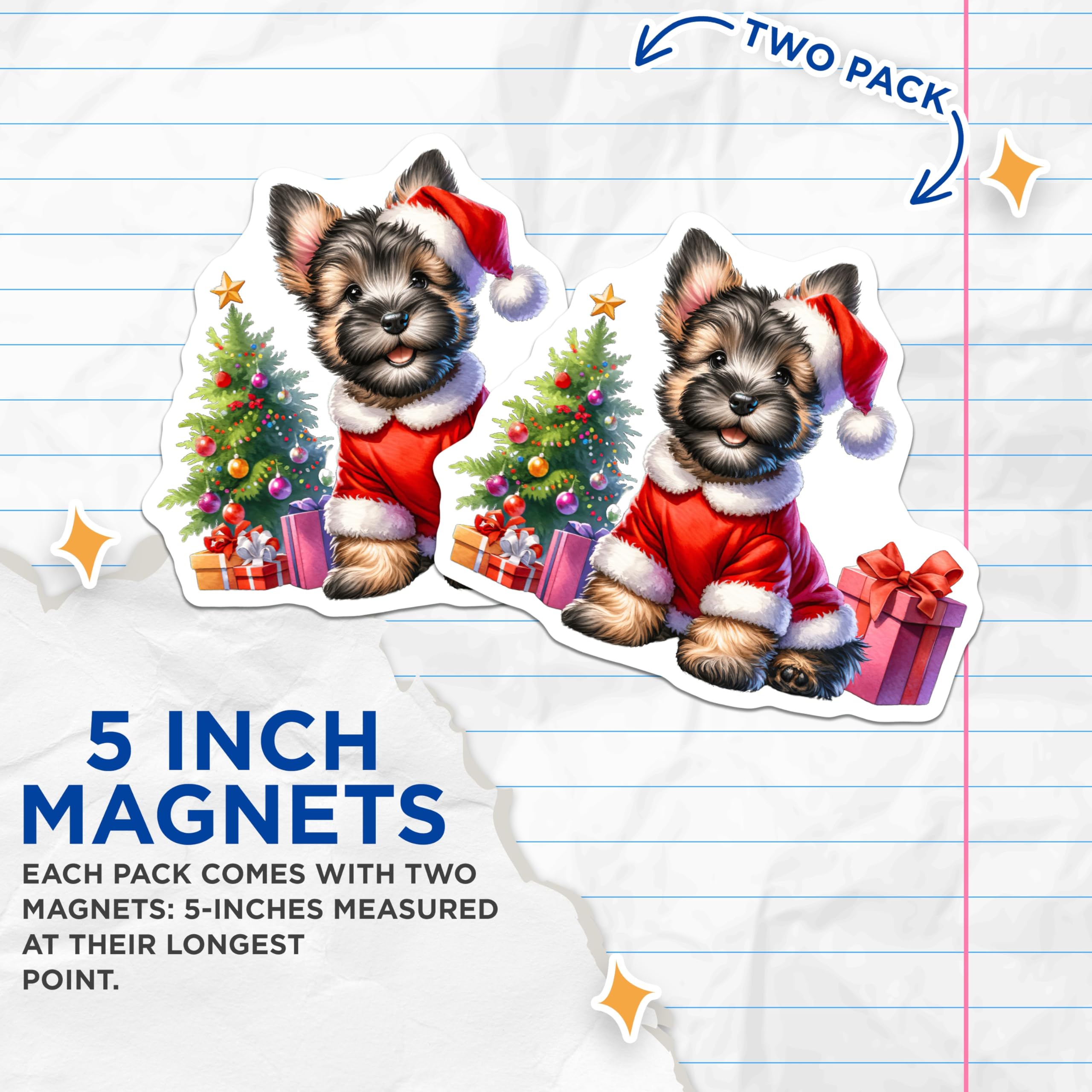 (2 Pack) Christmas Puppy Magnets - Adorable Santa Dog Holiday Decor - Festive Yorkie Refrigerator Accessory for Dog Owners - 5 Inches On Longest Side - Thick Durable Magnet - Made in USA - MAG27964