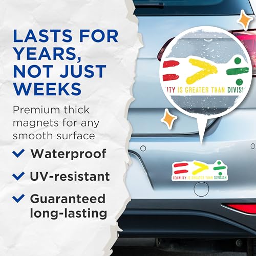 (2 Pack) Equality is Greater Than Division Magnets - Inspirational Magnets - Equality Symbol Magnets - 5" On Longest Side - for Cars, Fridges, Toolboxes - Made in USA - MAG6722