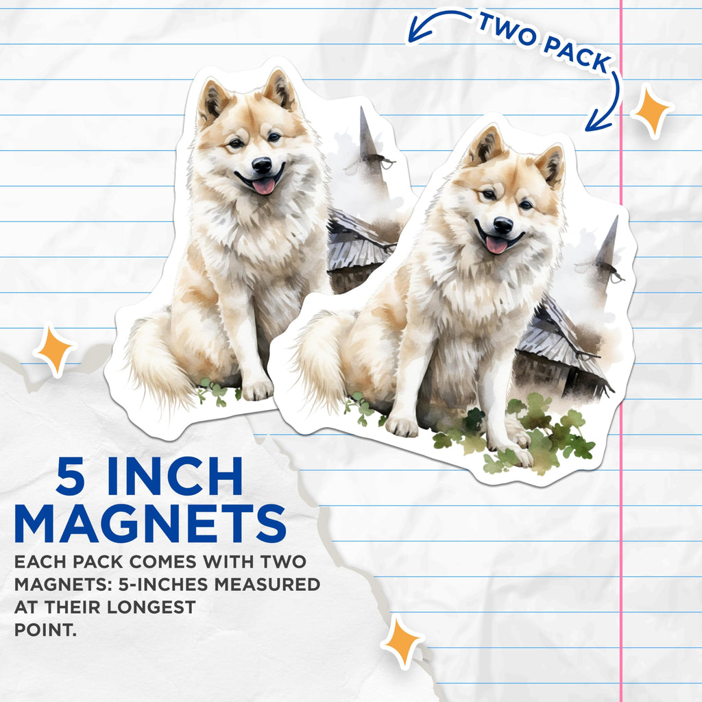 (2 Pack) Samoyed Dog Magnets - Cute Pet Watercolor Art - Rustic Farmhouse Decor - 5 Inches On Longest Side - Thick Durable Magnet - Made in USA - MAG26248