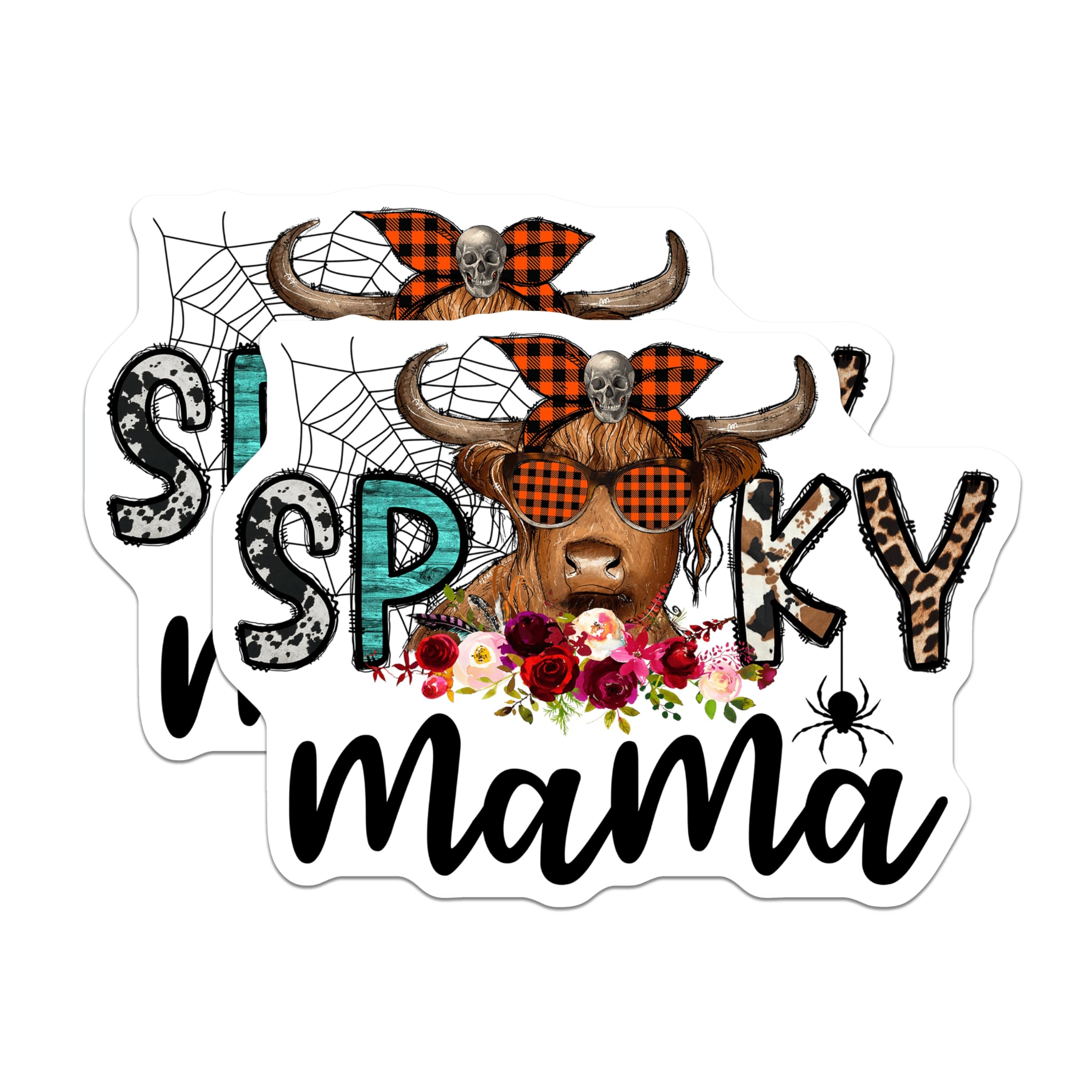 (2 Pack) Spooky Mama Magnets - Highland Cow Decor - Western Halloween Refrigerator Art - 5 Inches On Longest Side - Thick Durable Magnet - Made in USA - MAG27442