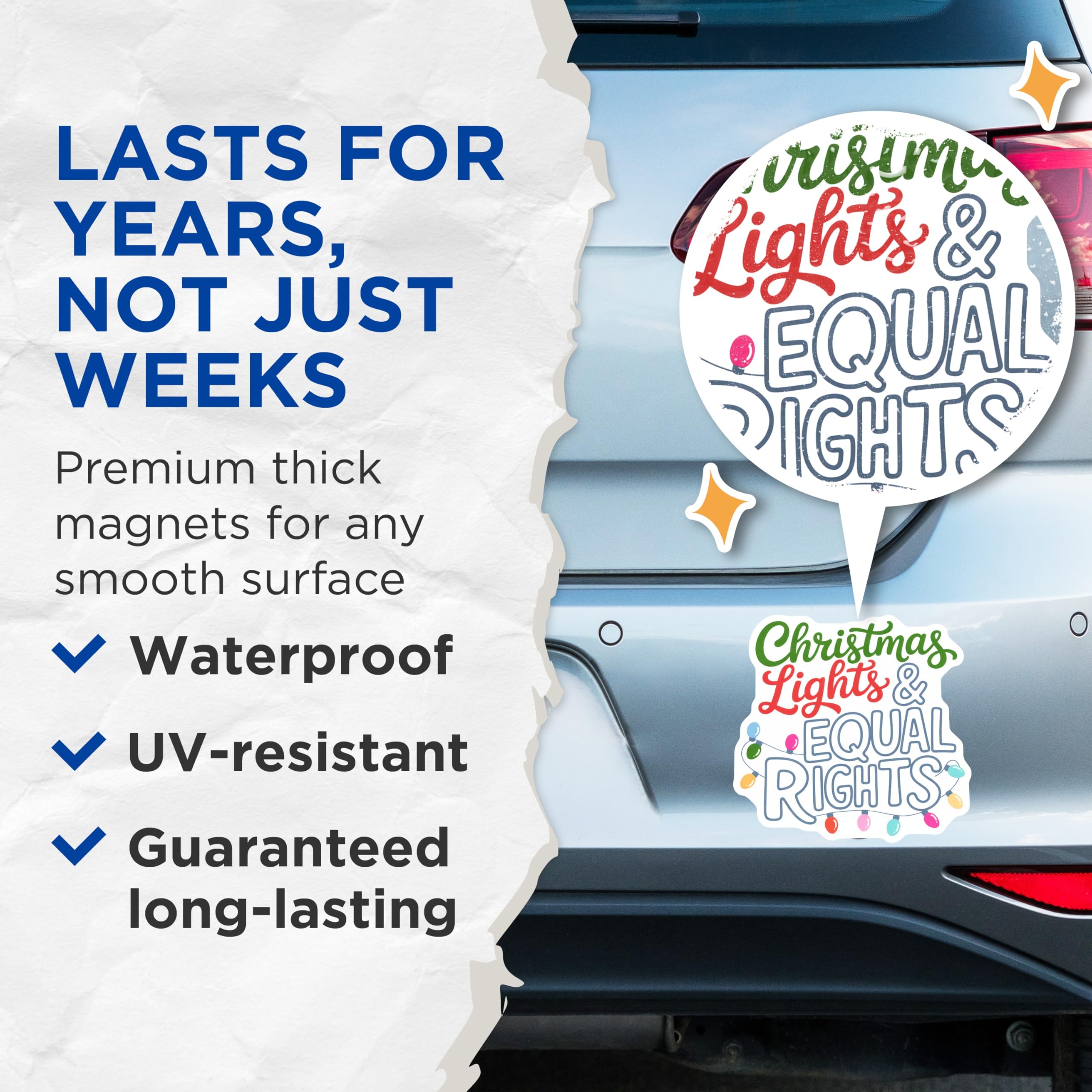 (2 Pack) Christmas Rights Magnets - Equal Rights Decor - Holiday Lights Magnets - 5" On Longest Side - Premium Magnet - for Cars, Refrigerators, Toolboxes, Lockers - Made in USA - MAG14742