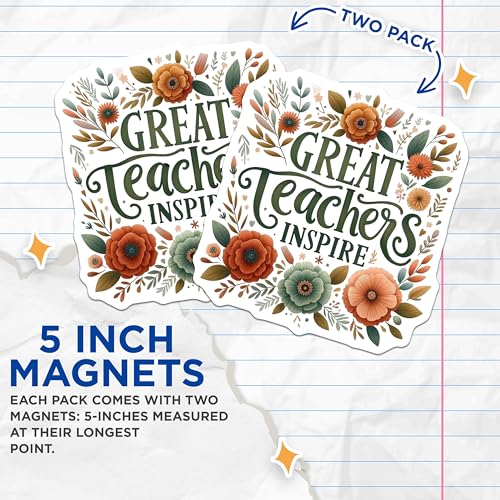 (2 Pack) Great Teachers Inspire Magnets - Teacher Appreciation Gifts - Floral - 5" On Longest Side - for Cars, Fridges, Toolboxes - Made in USA - MAG4417