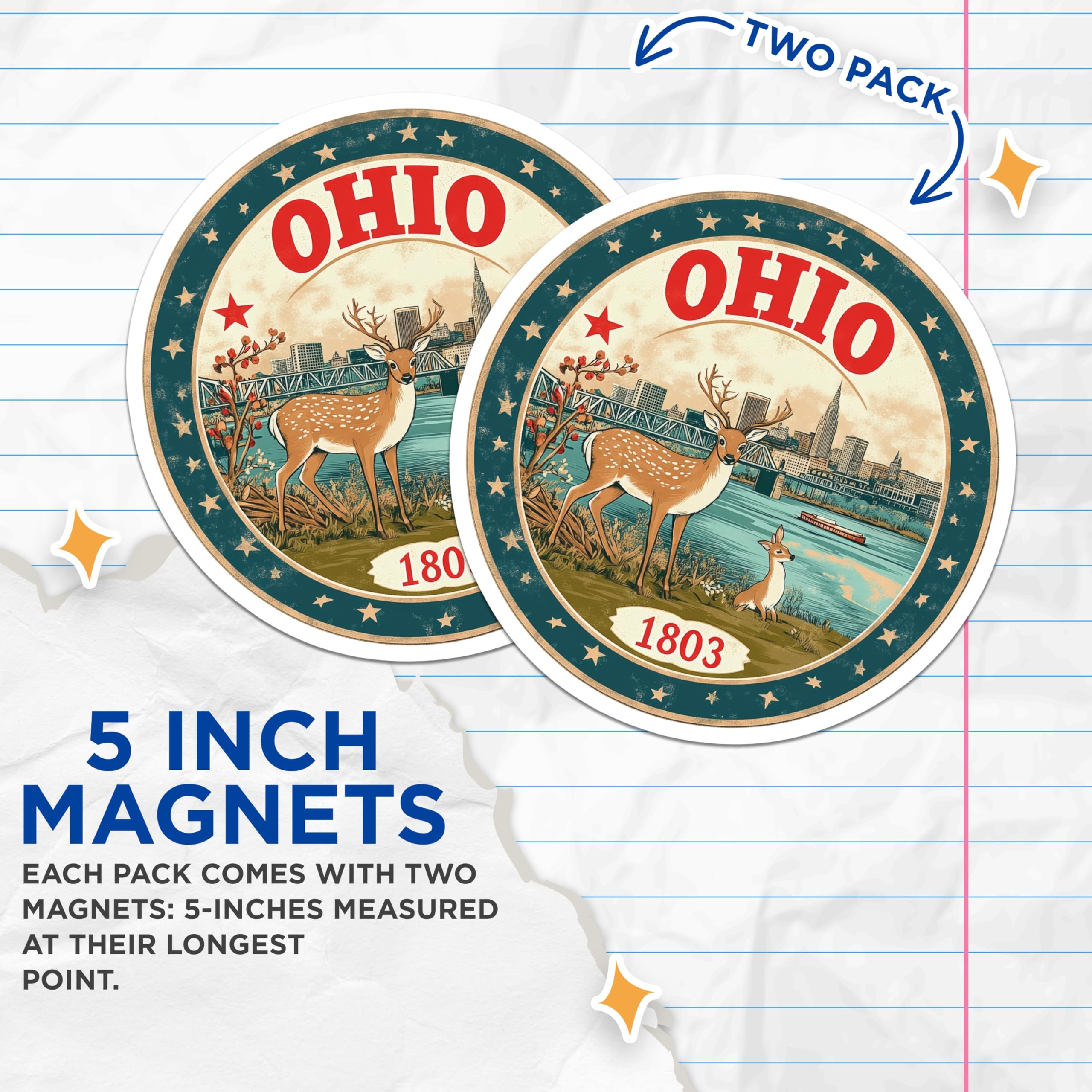 (2 Pack) Ohio State Magnets - Deer Skyline - Columbus Souvenir Refrigerator Magnets - 5" On Longest Side - Premium Magnet - for Cars, Refrigerators, Toolboxes, Lockers - Made in USA - MAG16004