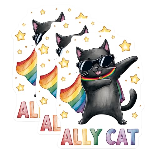 (3 Pack) Ally Cat Decals - Pride Cat Sticker - LGBTQ Decal - 3 Inches On Longest Side - Easy Peel & Apply - Made in USA - 3MCS8316