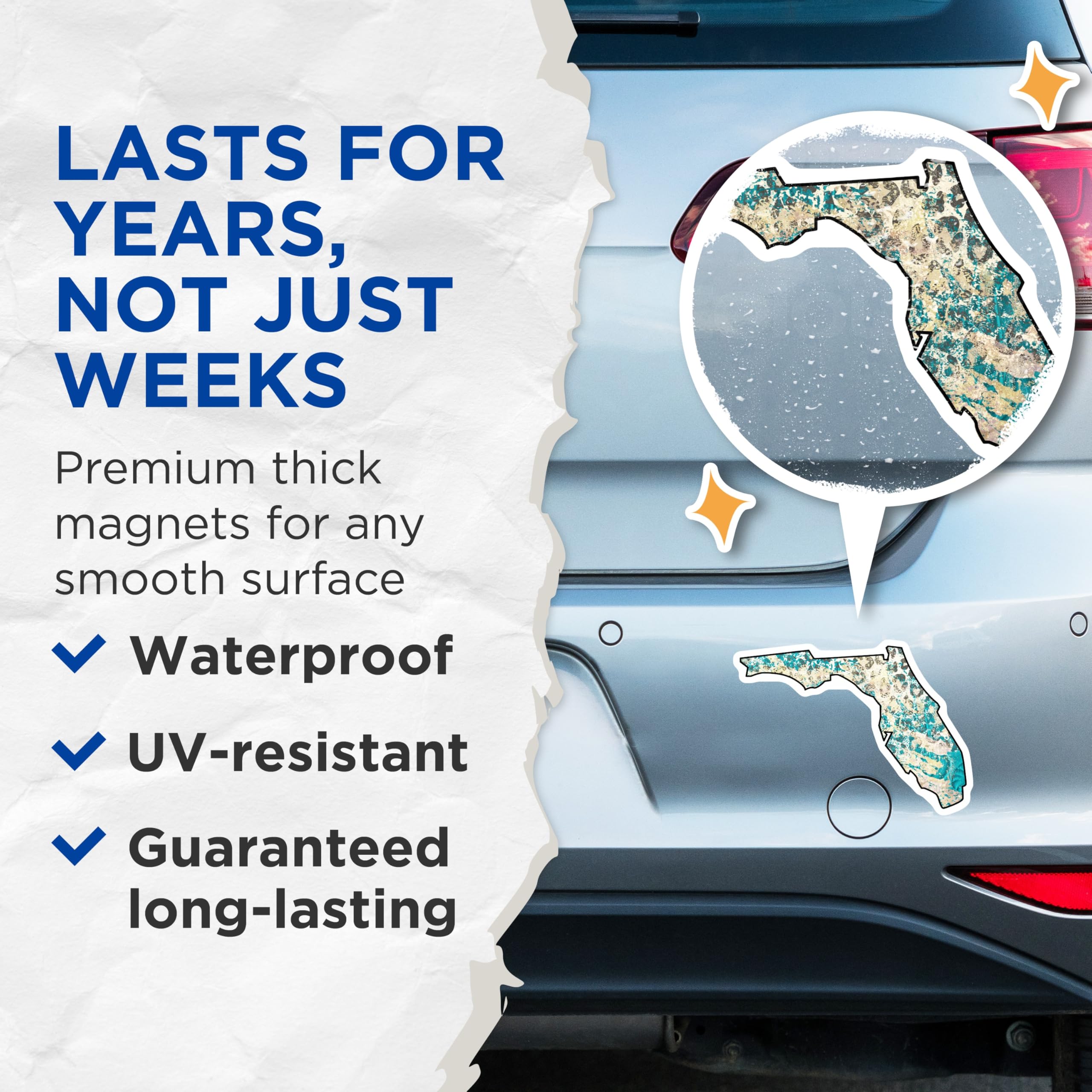 (2 Pack) Florida Magnets - State Map Decor - Decorative Fridge Magnets - 5" On Longest Side - Premium Magnet - for Cars, Refrigerators, Toolboxes, Lockers - Made in USA - MAG18698