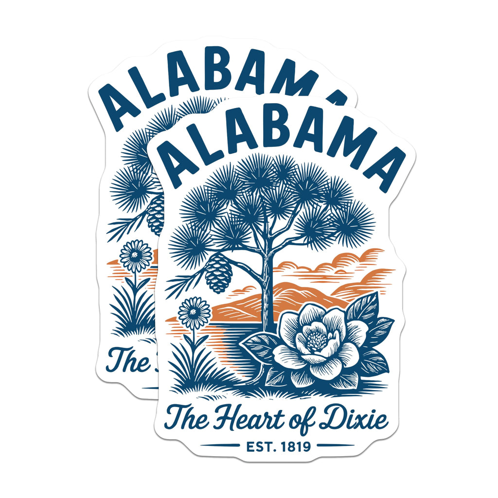 (2 Pack) Alabama Magnets - Heart of Dixie Decor - State Flower Magnolia - 5" On Longest Side - Premium Magnet - for Cars, Refrigerators, Toolboxes, Lockers - Made in USA - MAG18777
