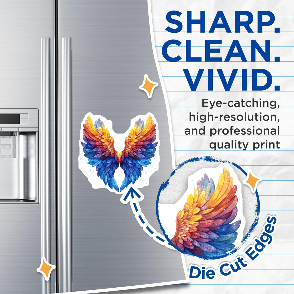 (2 Pack) Rainbow Angel Wings Magnets - Celestial Feather Decor - Spiritual Fantasy Art - Unique Boho Fridge Item - 5 Inches On Longest Side - Thick Durable Magnet - Made in USA - MAG27285