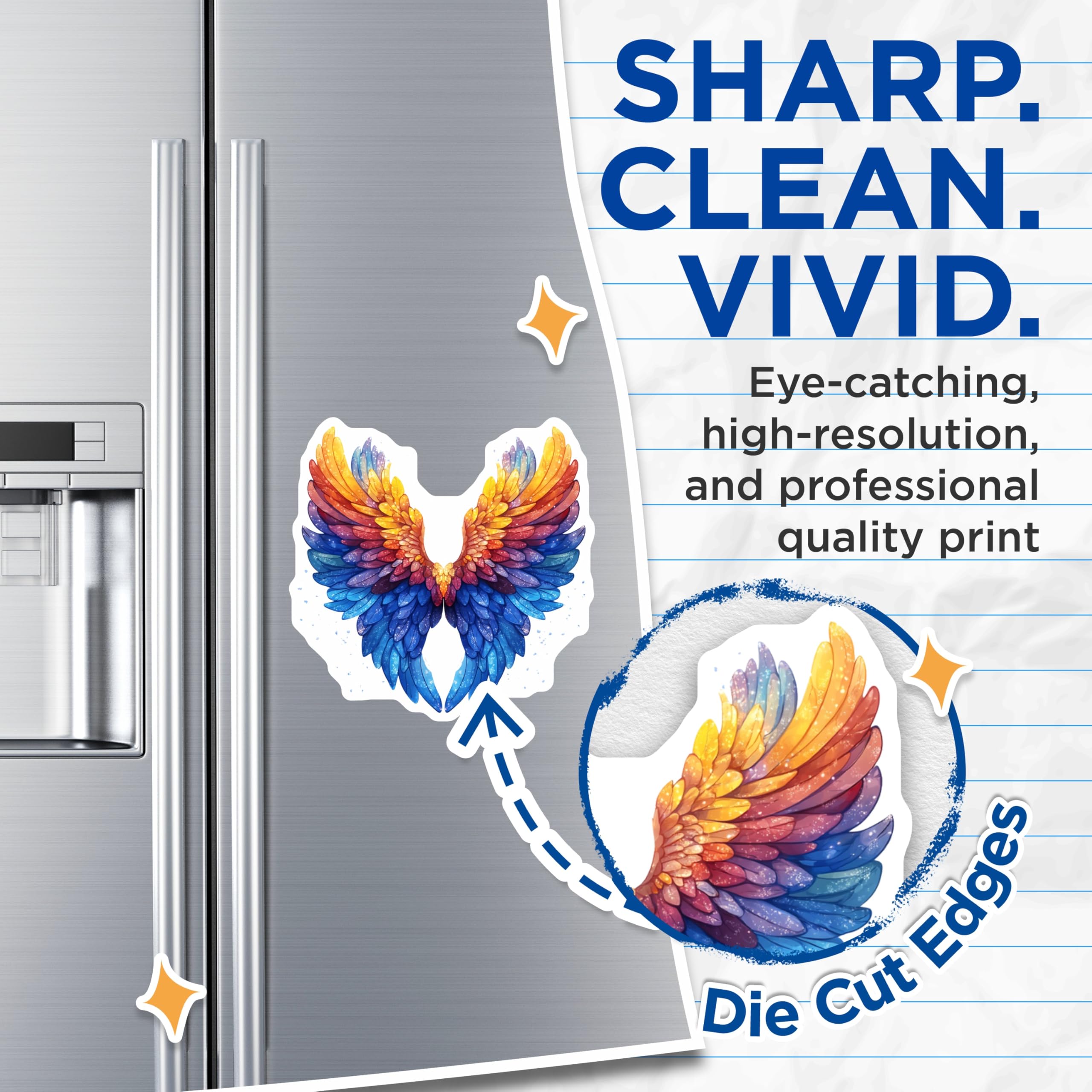 (2 Pack) Rainbow Angel Wings Magnets - Celestial Feather Decor - Spiritual Fantasy Art - Unique Boho Fridge Item - 5 Inches On Longest Side - Thick Durable Magnet - Made in USA - MAG27285