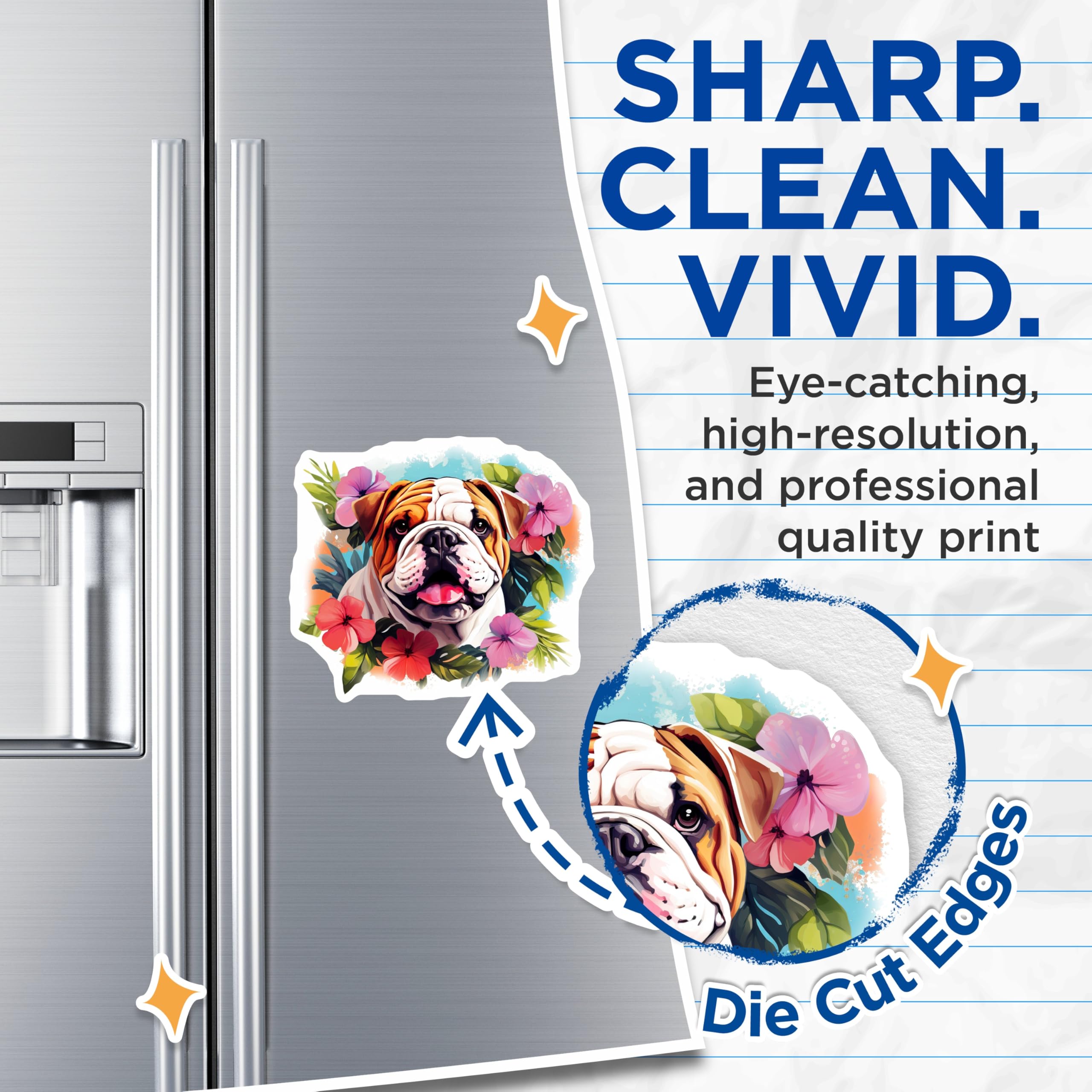 (2 Pack) Bulldog Magnets - Floral Dog Decor - Pet Lover Kitchen Appliance Accessories - 5 Inches On Longest Side - Thick Durable Magnet - Made in USA - MAG25066