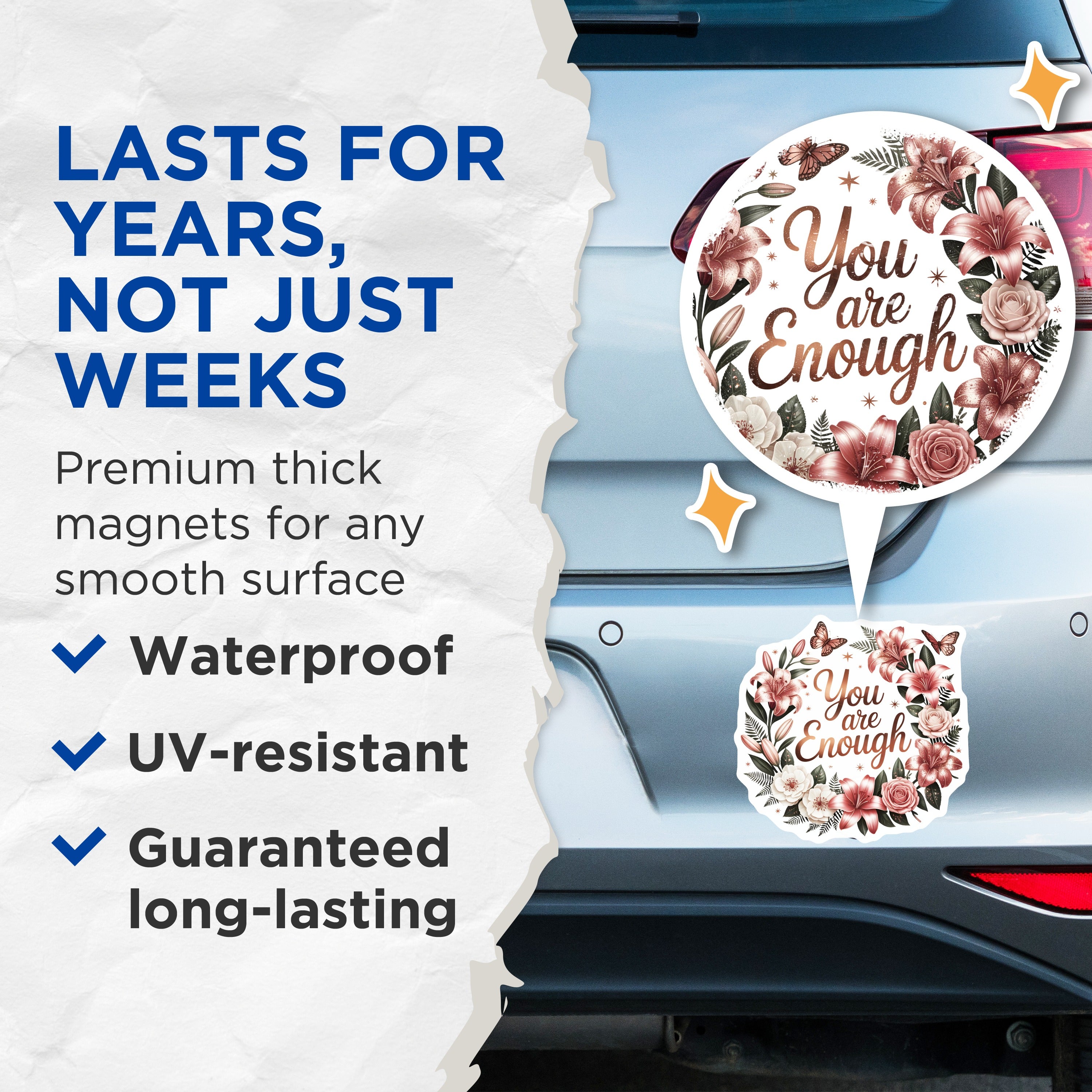 (2 Pack) You are Enough Magnets - Self Love Affirmation - Floral Rose Gold Decor - 5 Inches On Longest Side - Thick Durable Magnet - Made in USA - MAG38805