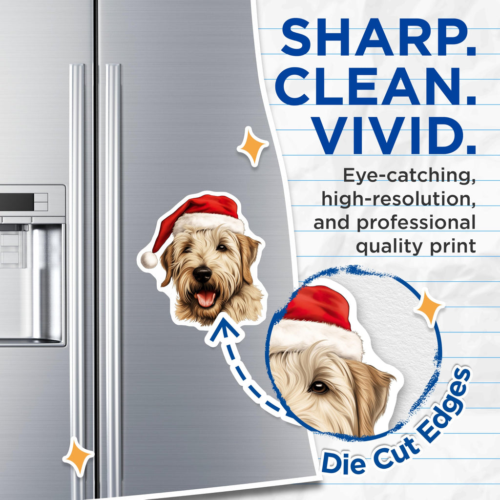 (2 Pack) Christmas Dog Magnets - Santa Hat Pet Decor - Holiday Dog Lover Gift - Festive Shaggy Pup Art - 5 Inches On Longest Side - Thick Durable Magnet - Made in USA - MAG29261
