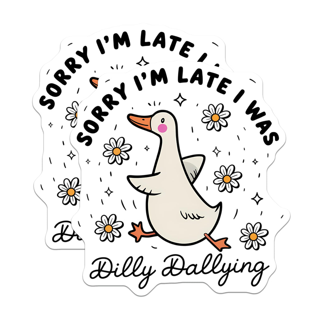 (2 Pack) Dilly Dallying Duck Magnets - Funny Animal Quote Kitchen Decor - Cute Daisy Refrigerator Locker Accessory - 5 Inches On Longest Side - Thick Durable Magnet - Made in USA - MAG22979