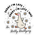 (2 Pack) Dilly Dallying Duck Magnets - Funny Animal Quote Kitchen Decor - Cute Daisy Refrigerator Locker Accessory - 5 Inches On Longest Side - Thick Durable Magnet - Made in USA - MAG22979
