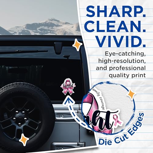 (2 Packs) Fight Pink Ribbon Breast Cancer Awareness Support Stickers - Pink Breast Cancer Decals - 5" On Longest Side - Premium Vinyl - Sticks to Any Smooth Flat Surface - Made in USA - BMCS2437
