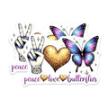 (2 Pack) Peace Love Butterflies Stickers - Heart Glitter Stickers - Butterfly Art Stickers - 5" On Longest Side - Sticks to Smooth Flat Surfaces - Made in USA - BMCS9727
