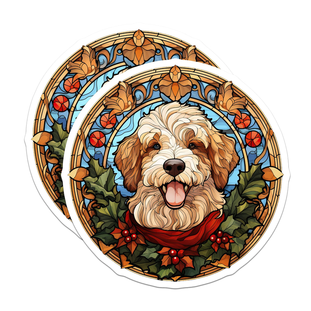 (2 Pack) Golden Doodle Magnets - Stained Glass Puppy - Christmas Holiday Decor - Dog Lover Accents - Festive Canine Art - 5 Inches On Longest Side - Thick Durable Magnet - Made in USA - MAG24647