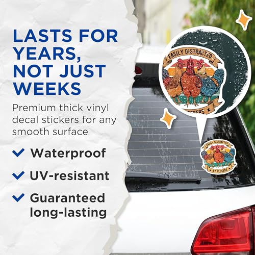 (2 Pack) Easily Distracted by Peckers Stickers - Funny Chicken Stickers - Humorous Farm Animal Decals - 5" On Longest Side - Sticks to Any Smooth Flat Surface - Made in USA - BMCS3429