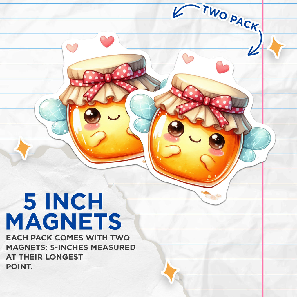 (2 Pack) Kawaii Honey Pot Magnets - Whimsical Fairycore Decor - Cute Kitchen Fridge Accents - 5 Inches On Longest Side - Thick Durable Magnet - Made in USA - MAG39649