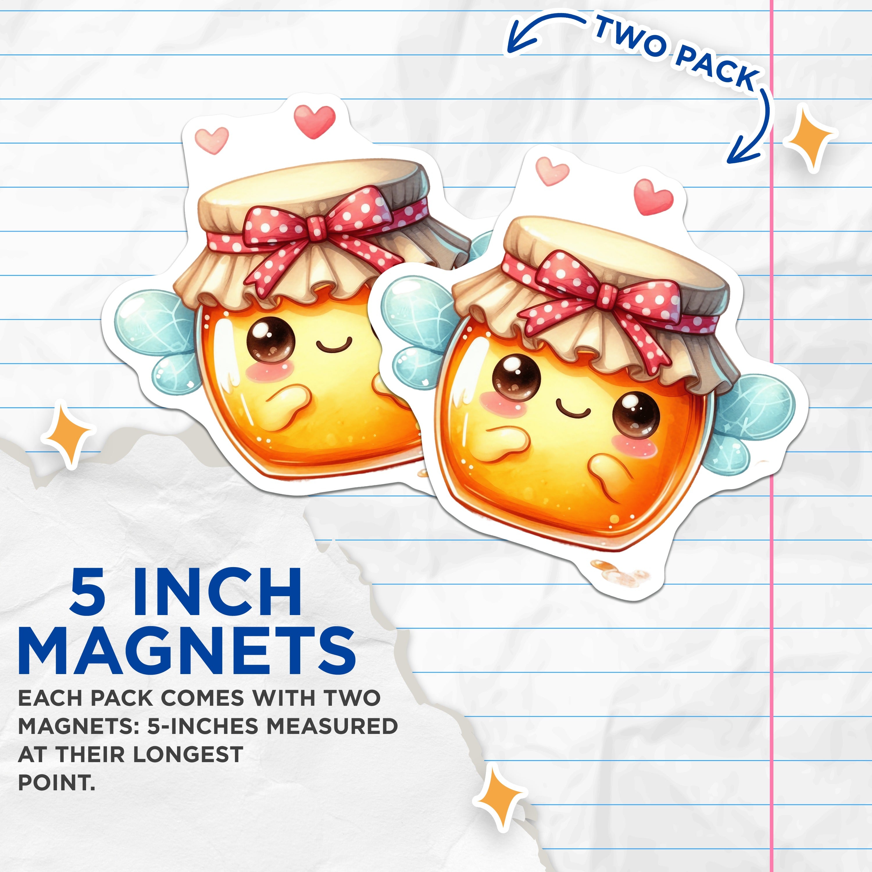 (2 Pack) Kawaii Honey Pot Magnets - Whimsical Fairycore Decor - Cute Kitchen Fridge Accents - 5 Inches On Longest Side - Thick Durable Magnet - Made in USA - MAG39649